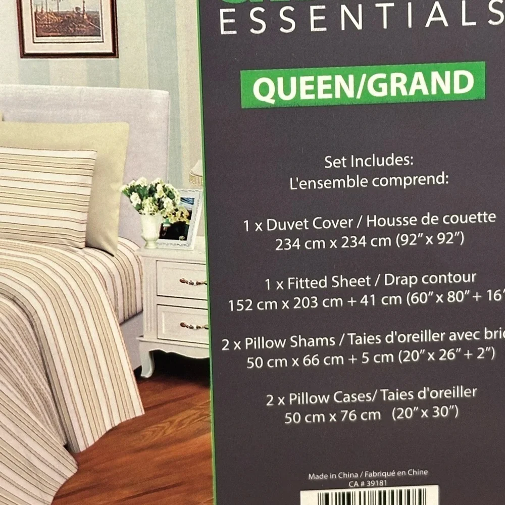 Duvet Cover Set 6 pc Set Natural Wheat and Burgundy Stripes